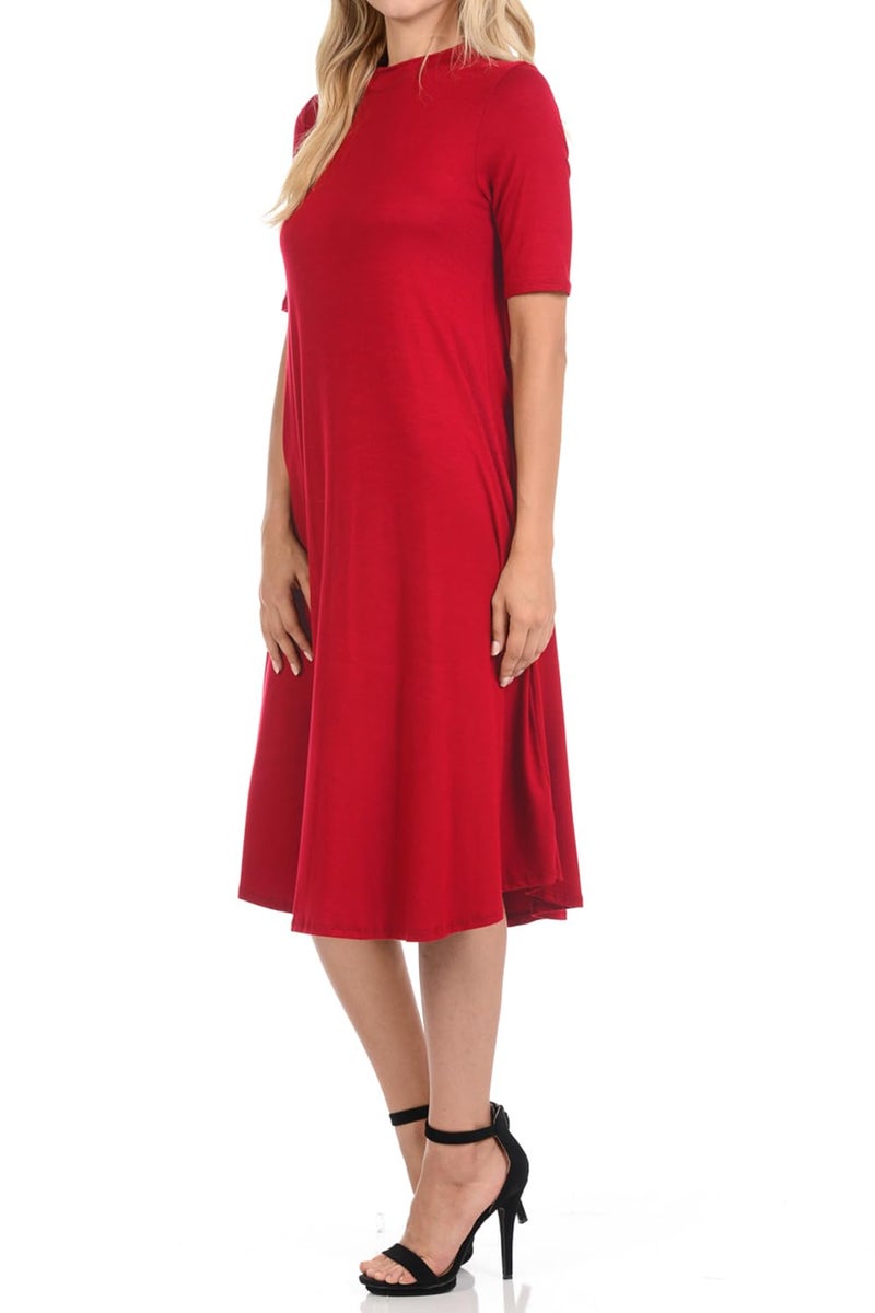 iconic luxe Women's Mock Neck Trapeze Midi Dress Medium Red - Image 3